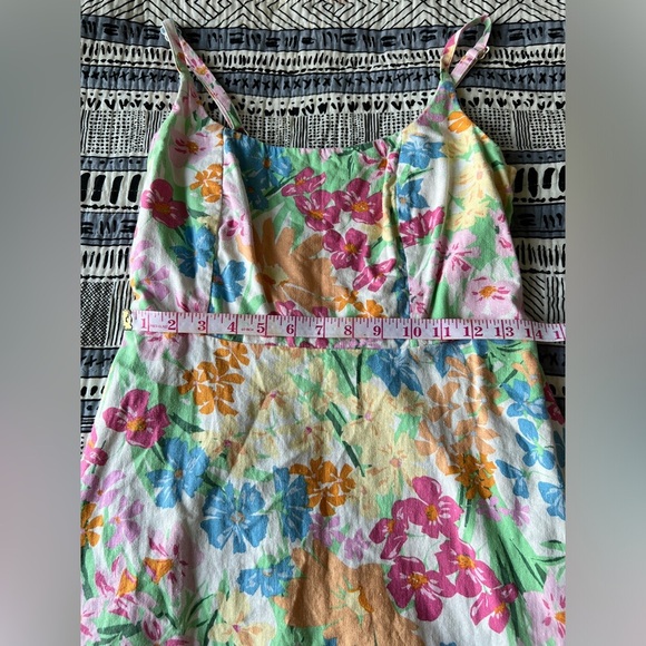 Old Navy Floral Linen Mini Dress Fit & Flare Euro Summer Multicolor Garden Girl - Picture 10 of 11